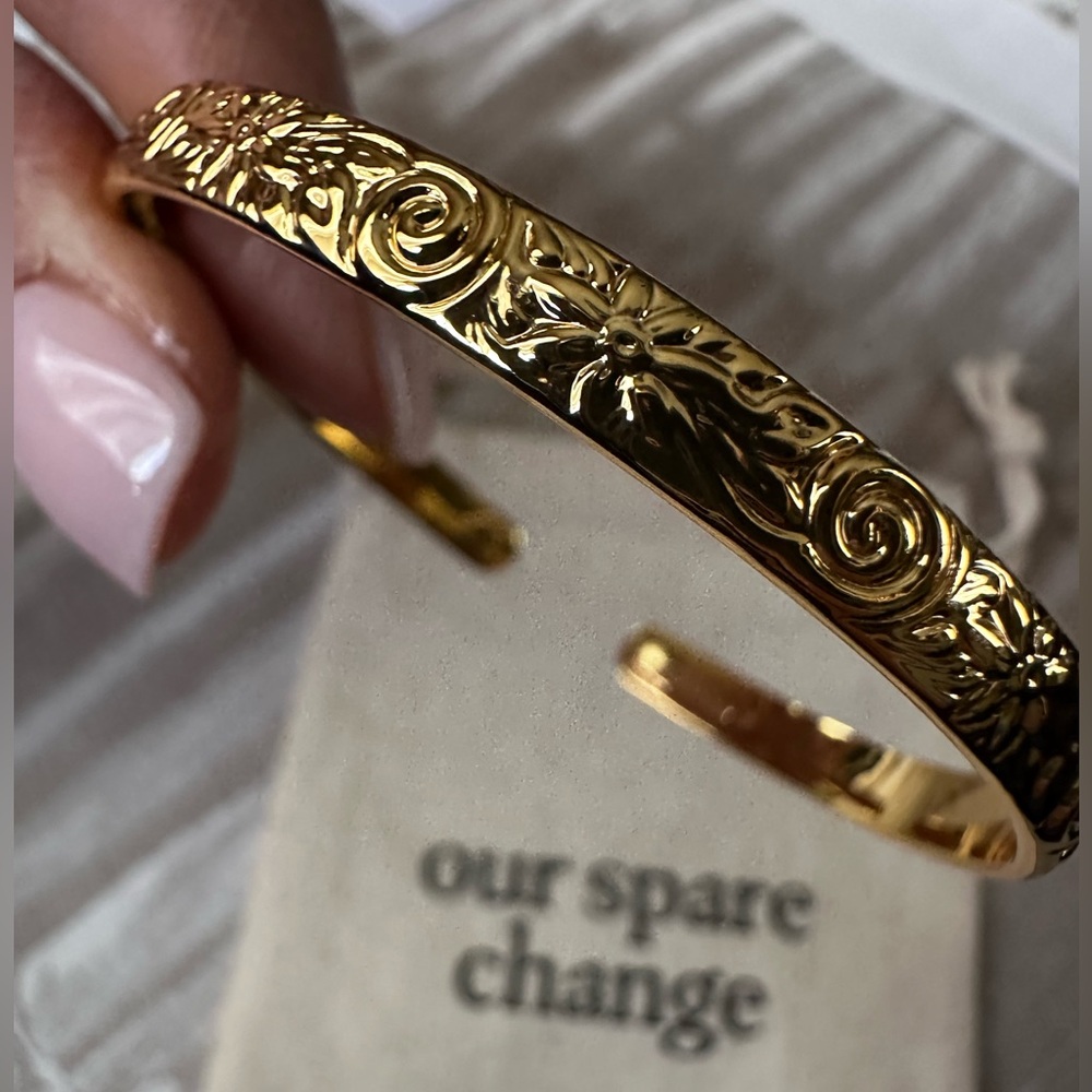 Our Spare Change Floral Cuff Bracelet 18K Gold Plated Minimalist Boho Luxe
